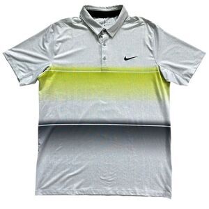 Men’s NIKE Dri-Fit Yellow Gray Stripe Polo Size XL